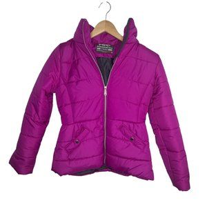 Hawke & Co Puffer Jacket Girls Neon Fuchsia Hooded Full Zip Insulated Coat Sz 16